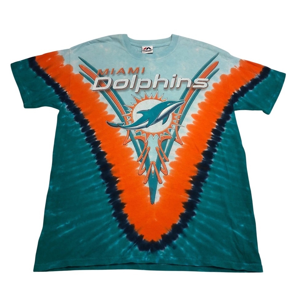 Majestic Miami Dolphins AOP Tie Dye T-Shirt NFL Football Graphic Tee Mens Large